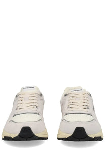 Autry men’s sneaker hyperway cream-colored hyperdry with suede mesh upper black rubber soles and gray accents