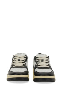 Autry men’s sneaker medalist low black and white low-top with perforated leather panels cream laces beige sole