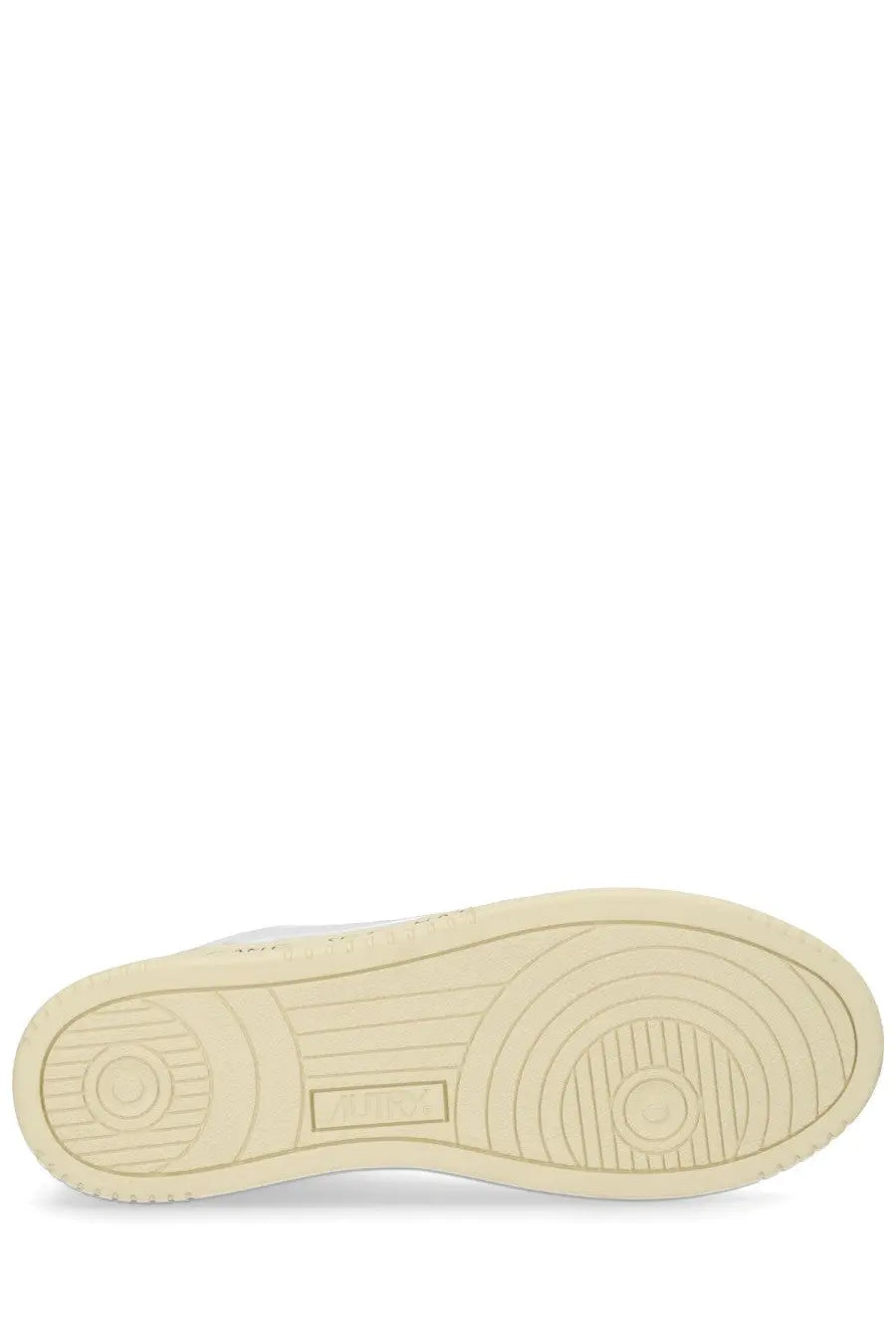 Cream-colored rubber sole with concentric tread and rectangular brand logo on Autry men’s sneaker Medalist low multicolor