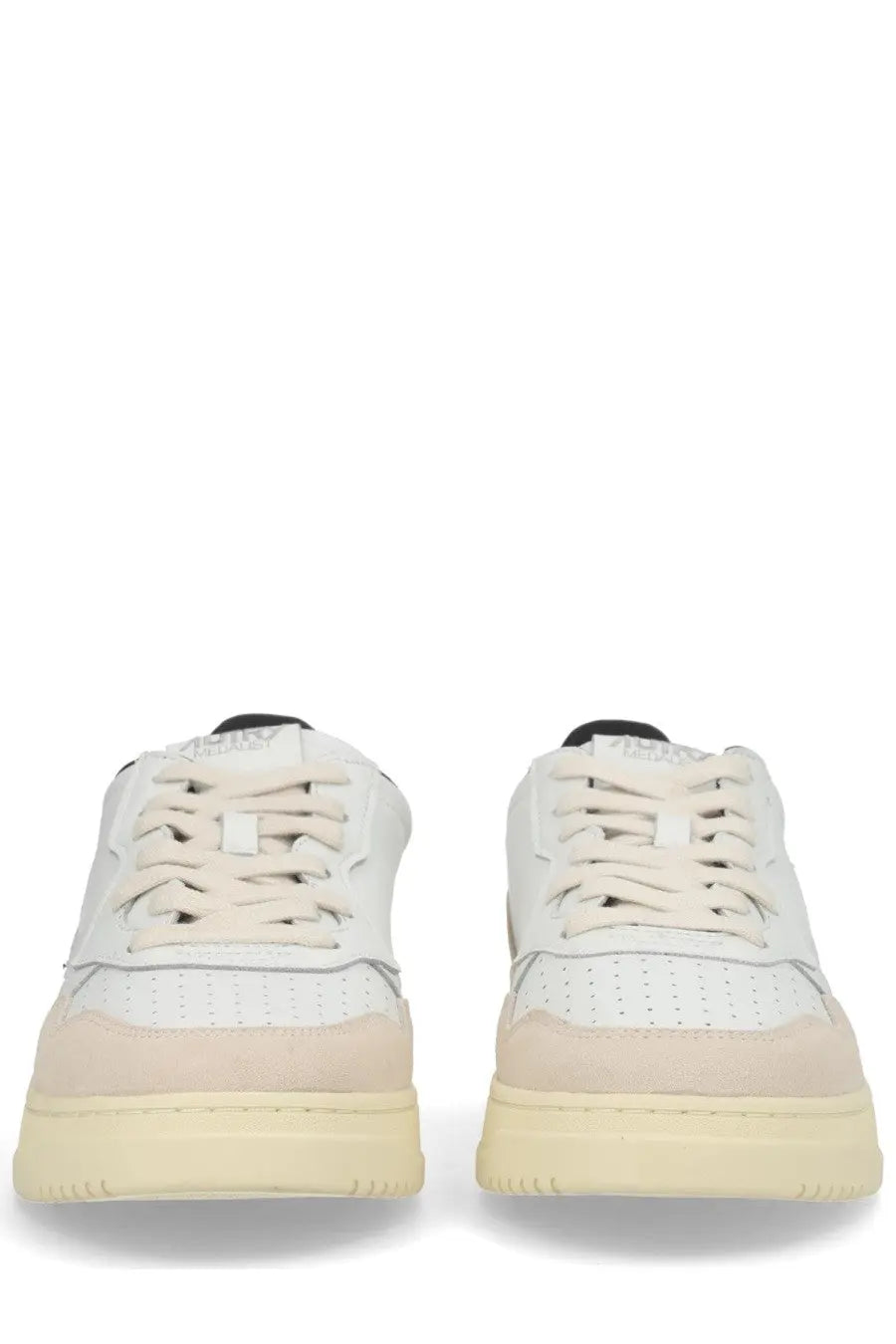 Autry men’s sneaker medalist low cream-colored low-top with white perforated leather and beige suede accents