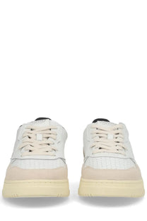 Autry men’s sneaker medalist low cream-colored low-top with white perforated leather and beige suede accents