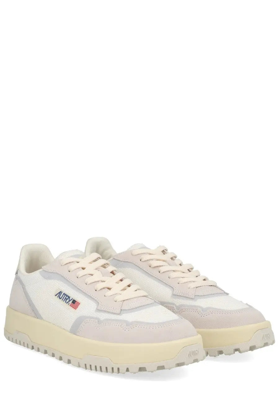 Autry men’s sneaker wildpace low cream with suede mesh mix gray accents and embroidered logo on the side