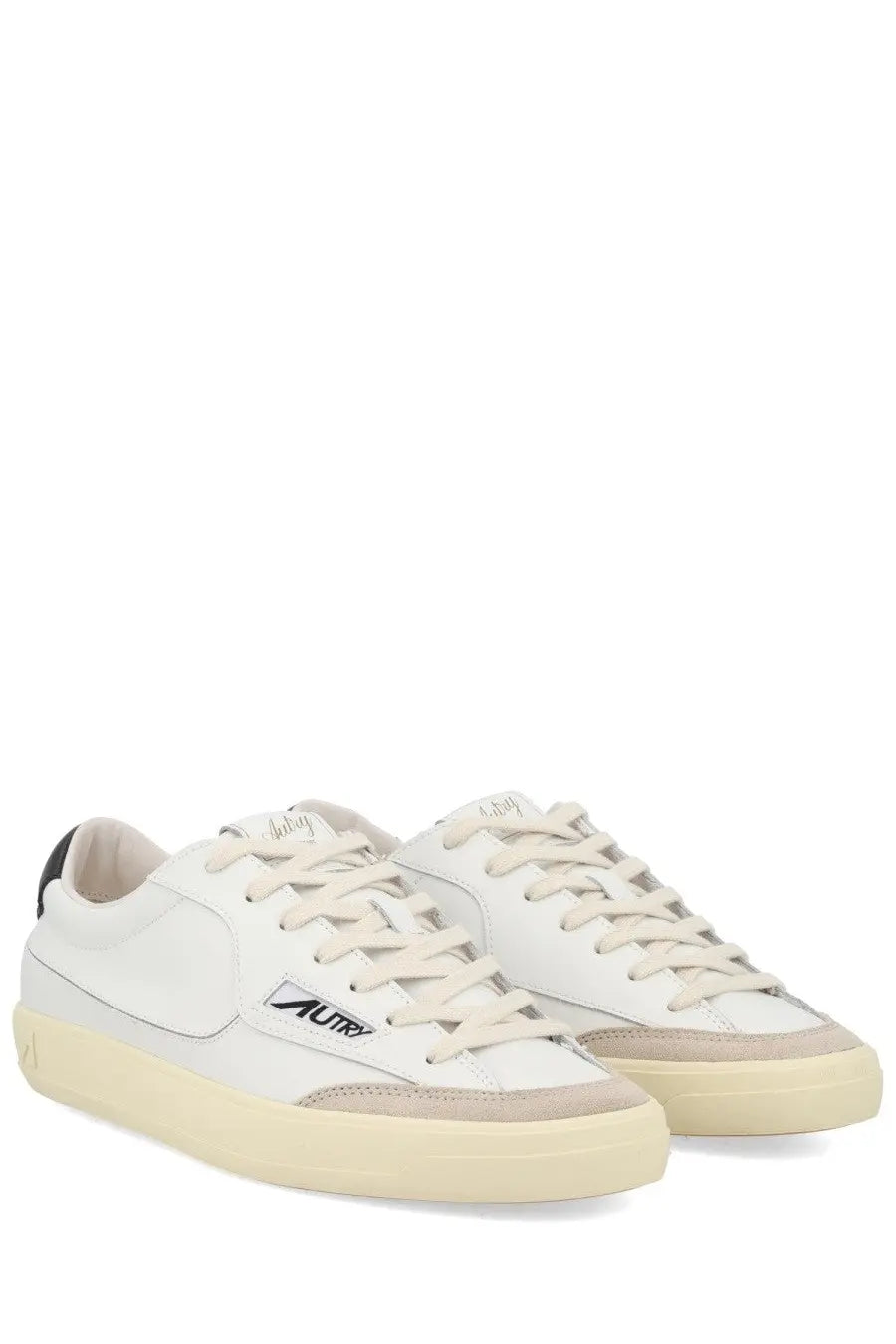 Autry men’s sneaker windscape low white in white and beige suede and leather with subtle autry logo on the side
