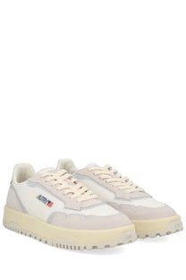 Autry men’s wildpace low sneaker white in cream with suede mesh mix gray accents and embroidered side logo