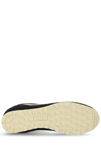 Autry men’s windspin sneaker black black suede with cream rubber sole and textured tread pattern
