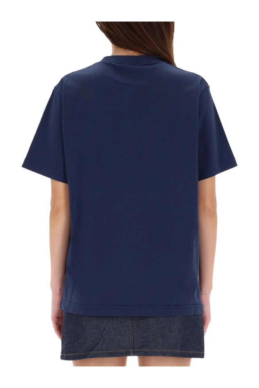 Navy blue unisex short-sleeved t-shirt with crew neck and subtle texture from Autry Maison Kitsuné
