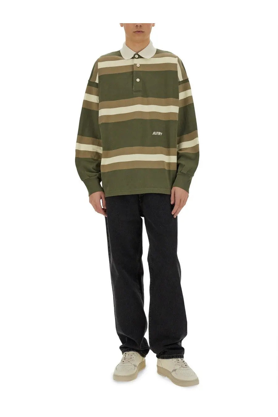 AUTRY Unisex Striped Polo Green, view 2