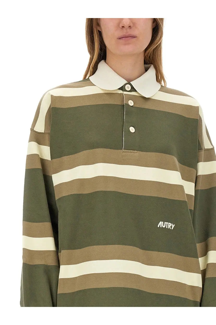 AUTRY Unisex Striped Polo Green, view 6
