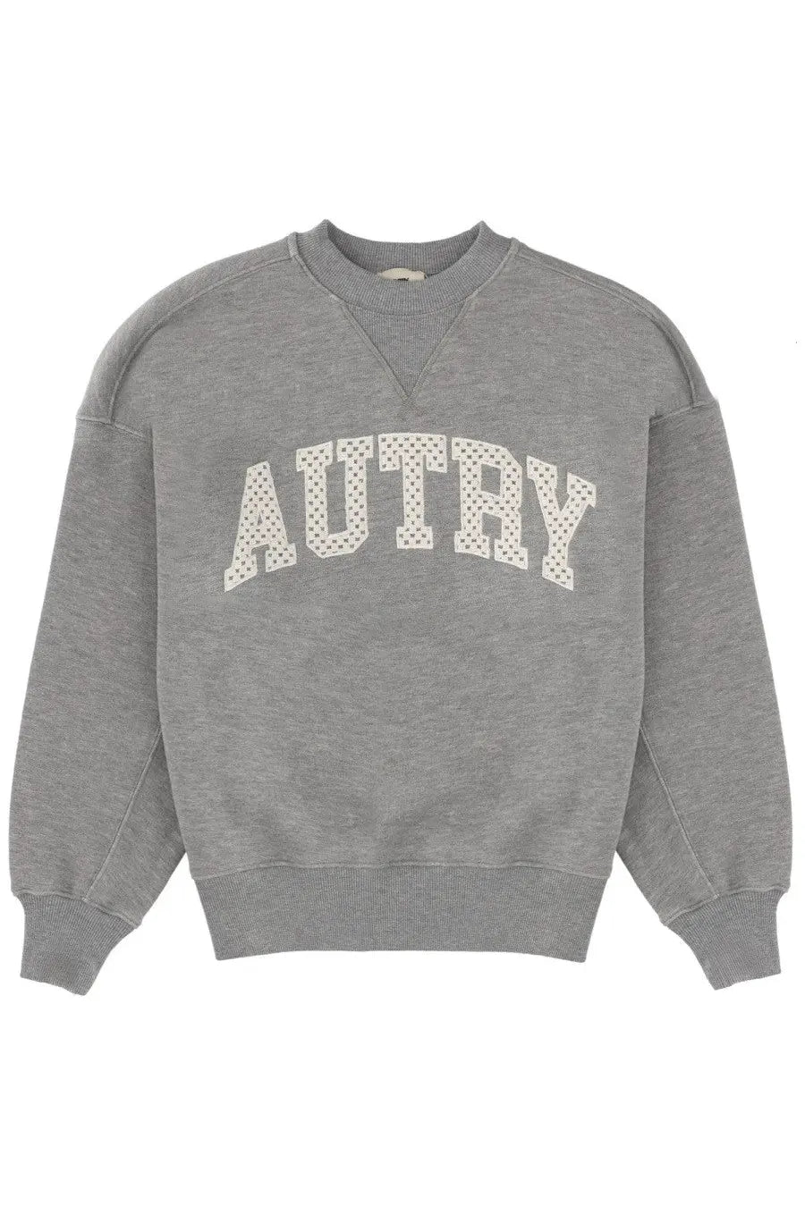 Gray AUTRY unisex crewneck sweatshirt with dotted white autry lettering across the chest made of soft fabric