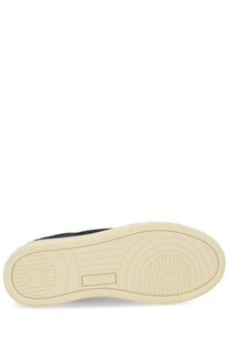 Autry women’s dallas low sparkling sneaker purple black canvas with cream rubber sole and concentric tread patterns