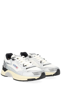Autry women’s hyperway sneaker multicolor featuring white and black athletic leather with gray accents and cream midsole