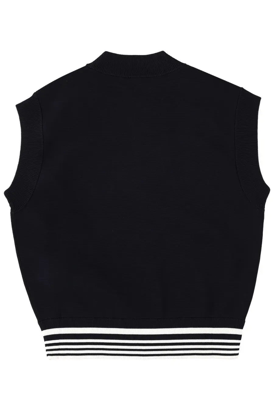 Autry women’s knitted sleeveless vest in black with white ribbed trim at hem and neckline made from knit fabric