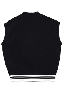 Autry women’s black knit sleeveless vest with white ribbed trim at hem and neckline in knitted fabric