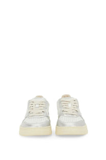Autry women’s medalist low sneaker silver with perforated silver metallic leather and cream rubber sole