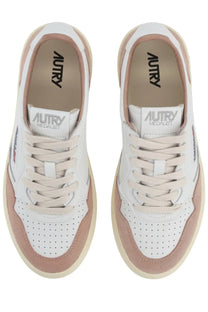 Autry women’s medalist low sneaker white suede and leather with blush pink and perforated detailing