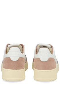 Pair of autry women’s medalist low sneakers in beige and white suede with chunky cream sole