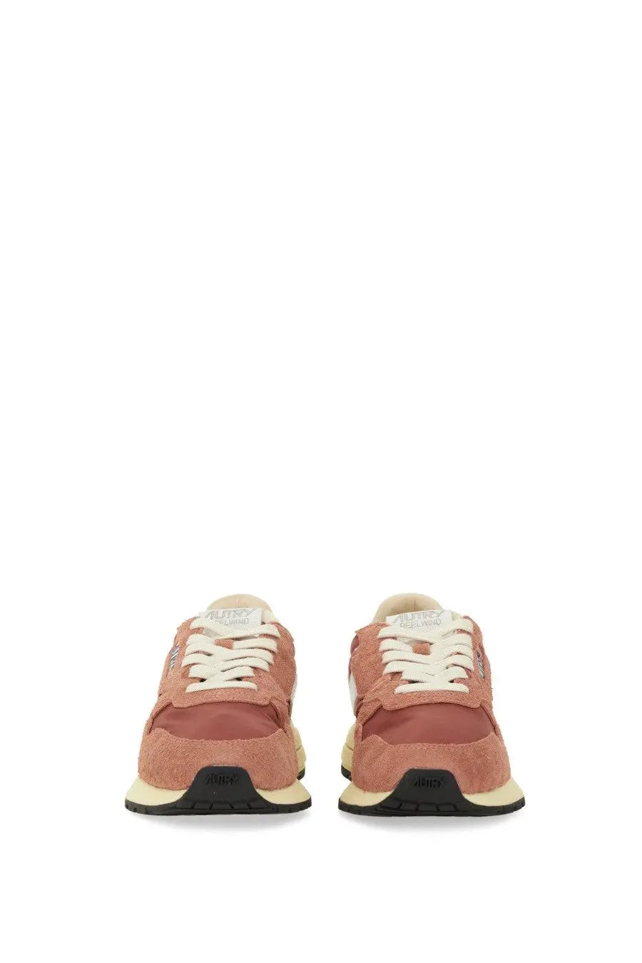 Autry women’s reelwind low sneaker red in dusty rose suede with cream laces and black rubber sole