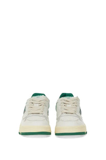 Autry women’s sneaker clc multicolor cream low-top leather sneakers with green heel tab outsole and midsole accents