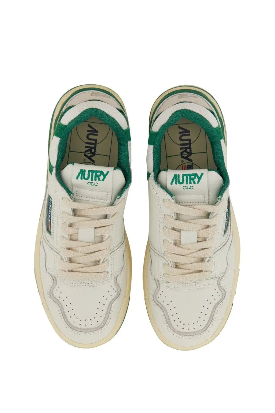 White and green autry women’s sneaker clc featuring multicolor design and durable leather material