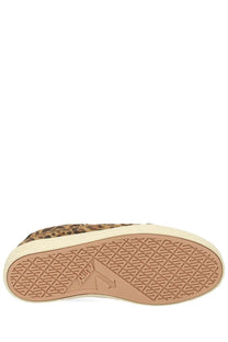 Autry women’s sneaker windscape low leopard-print canvas slip-on with tan rubber sole and white midsole