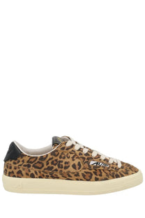Autry women’s sneaker windscape low pattern leopard-print suede low-top sneaker with white laces and cream sole
