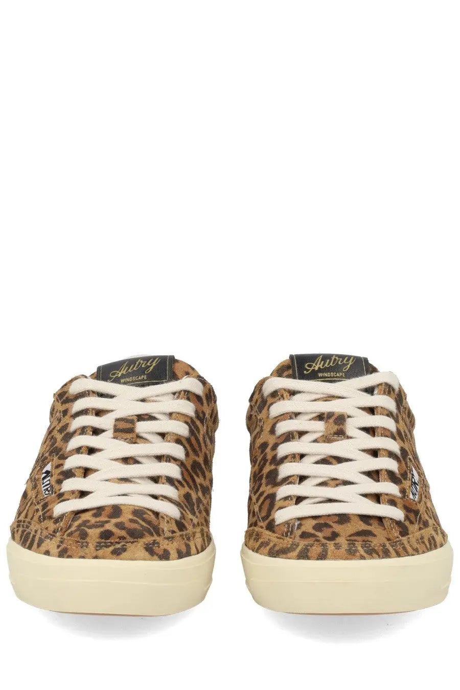 Autry women’s sneaker windscape low pattern leopard-print suede low-top sneakers with white laces and cream sole