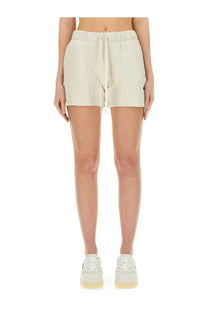 Beige textured knit autry women’s sweatshirt shorts with drawstring waistband and subtle side pockets
