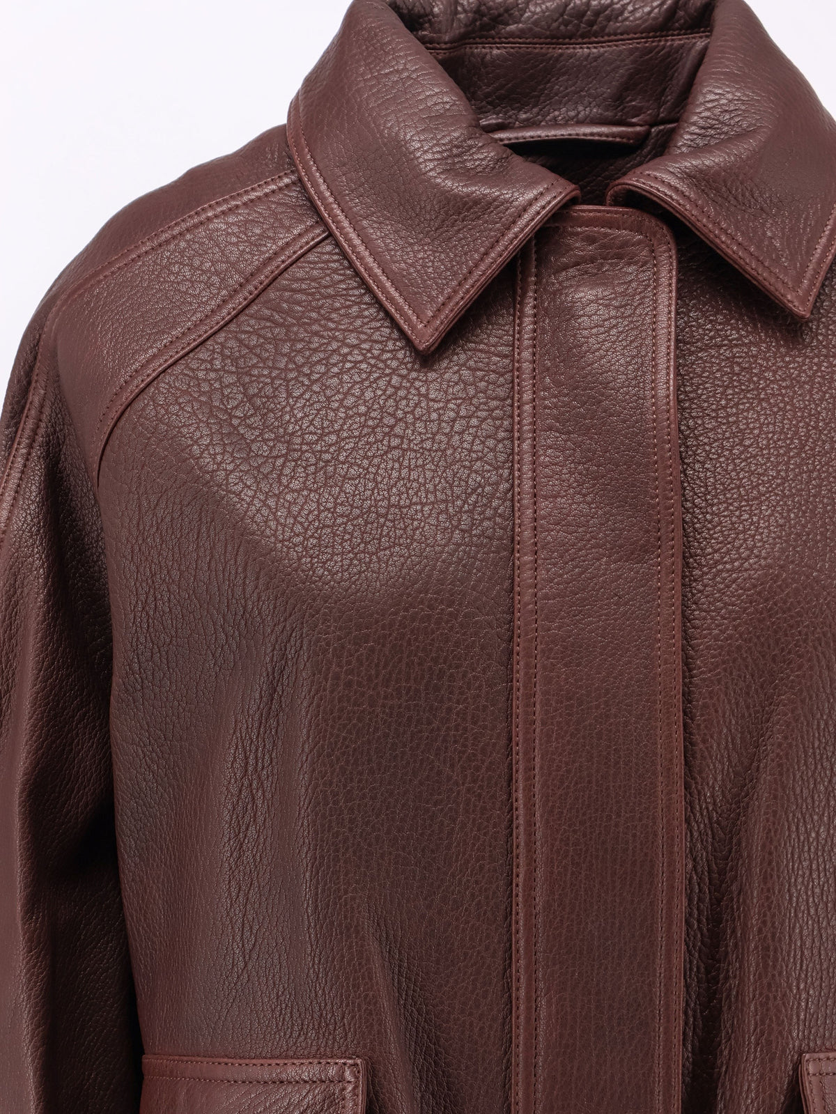 Rohe Women's Aviator Grained Leather Jacket Brown, view 3