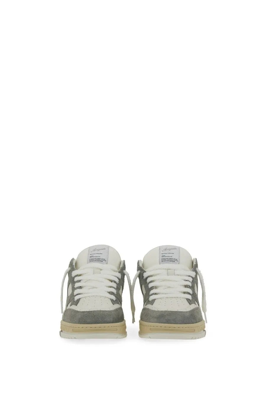 Axel arigato men’s area lo sneaker grey gray and white low-top with suede canvas and off-white rubber soles