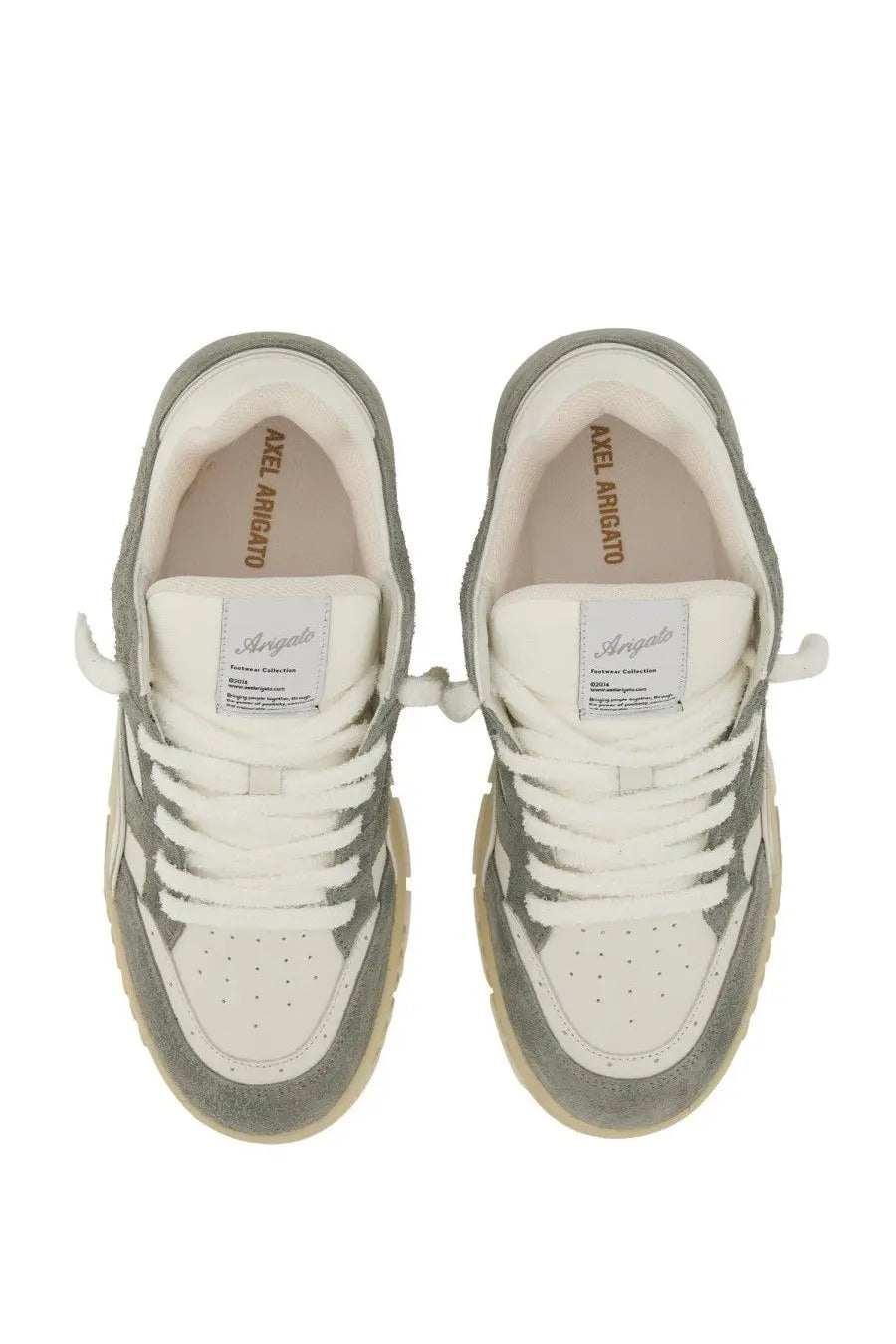 Axel arigato men’s area lo sneaker grey with white and gray suede and leather upper perforated detailing cream soles