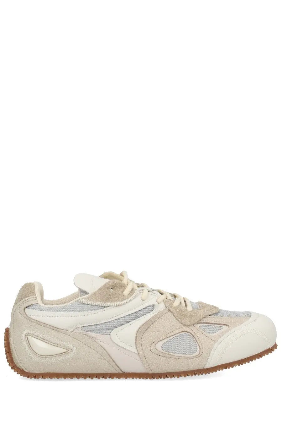 Axel Arigato men’s Slow Runner sneaker in white with beige suede overlays mesh panels and brown rubber sole