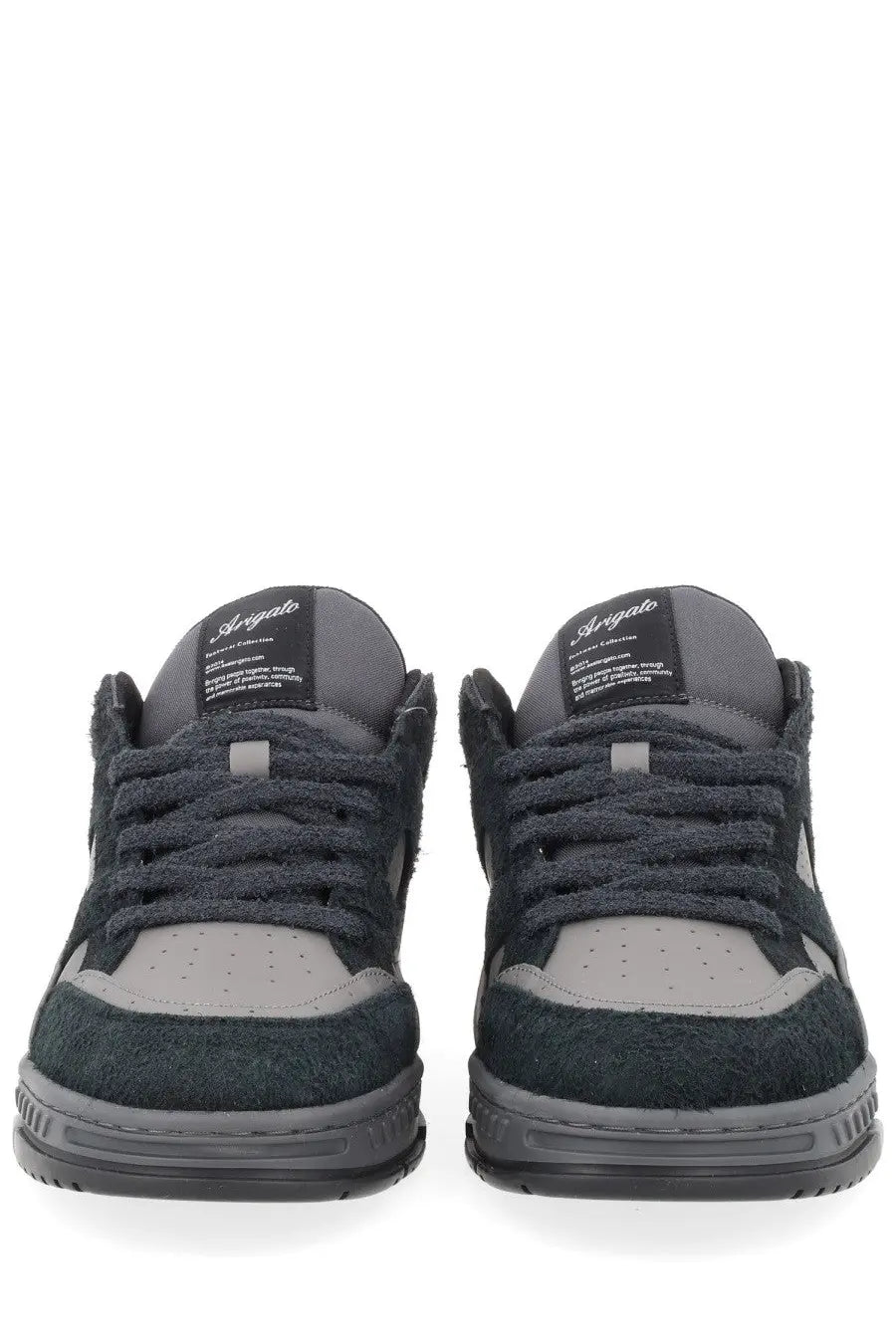 AXEL ARIGATO men’s sneaker area black in dark gray and charcoal suede with textured distressed finish and light gray panels