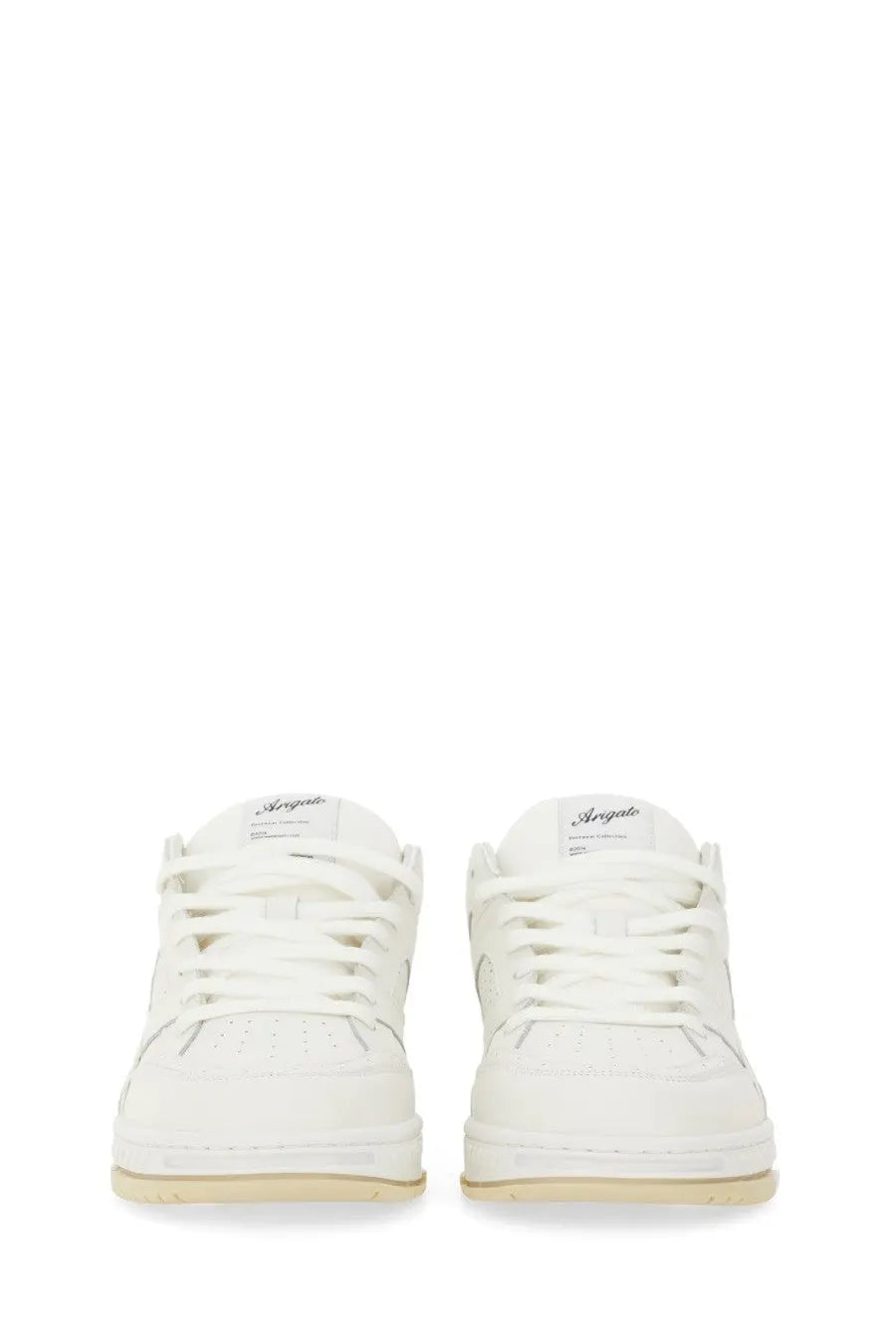 Axel Arigato men’s white argyle low-top sneakers with clean minimalist design and subtle beige soles