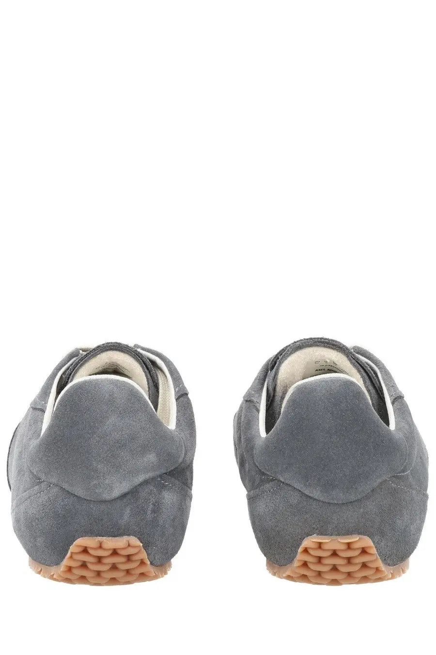 Axel Arigato men’s sneaker daze runner grey with gray suede upper tan rubber sole and white inner lining