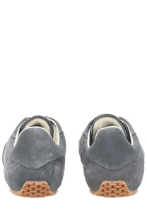 Axel Arigato men’s sneaker daze runner grey with gray suede upper tan rubber sole and white inner lining
