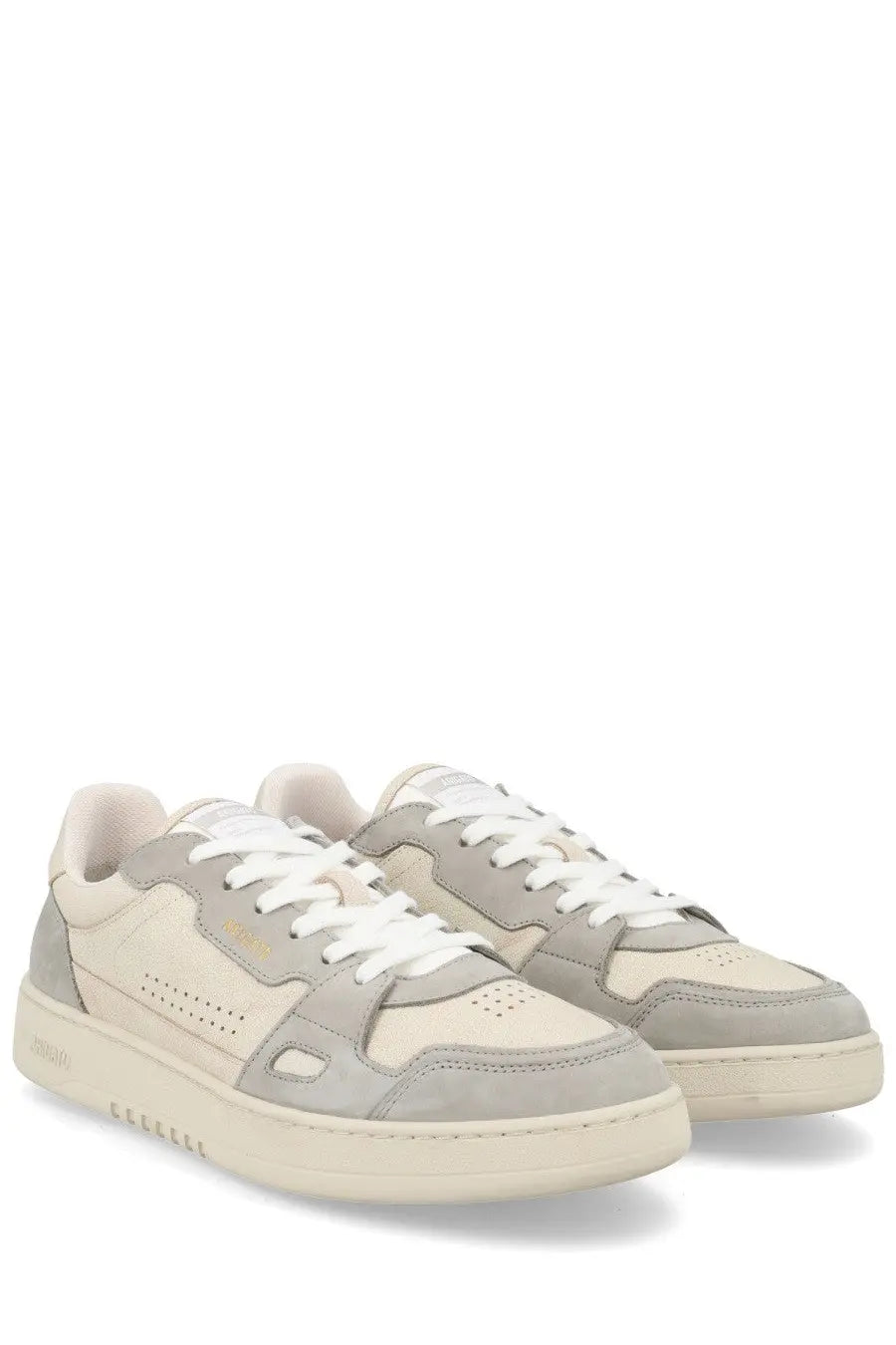 Axel arigato men’s sneaker dice grey low-top sneakers with gray and cream suede and leather panels and chunky sole