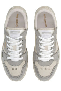 Axel arigato men’s sneaker dice grey gray suede and canvas low-top sneakers with white laces and minimalist design