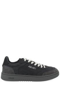 Axel arigato men’s low-top sneaker dice toe black in black suede and canvas with white laces and subtle aricato logo
