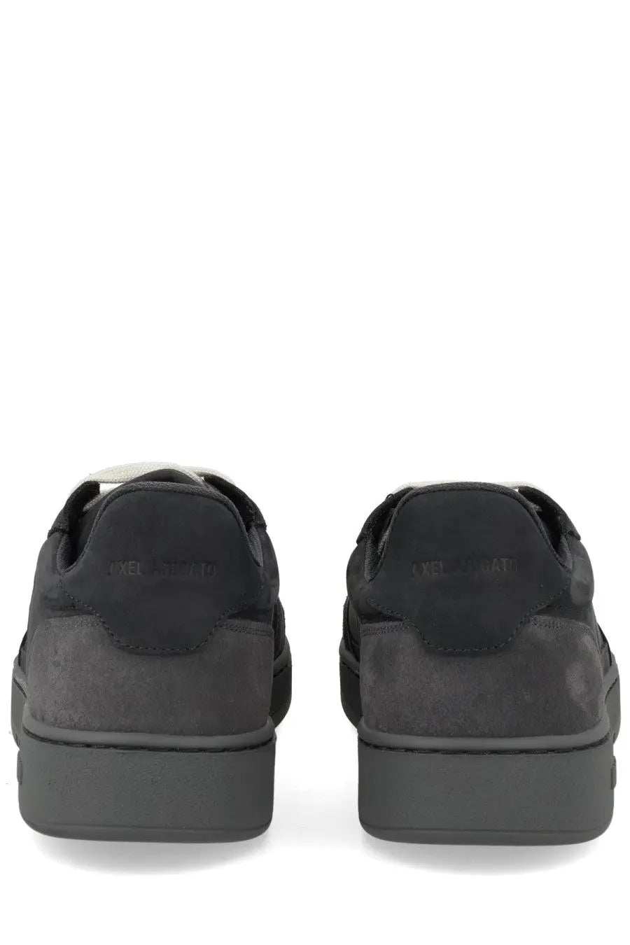 Axel Arigato men’s sneaker dice toe black low-top with black suede and canvas upper and chunky rubber sole