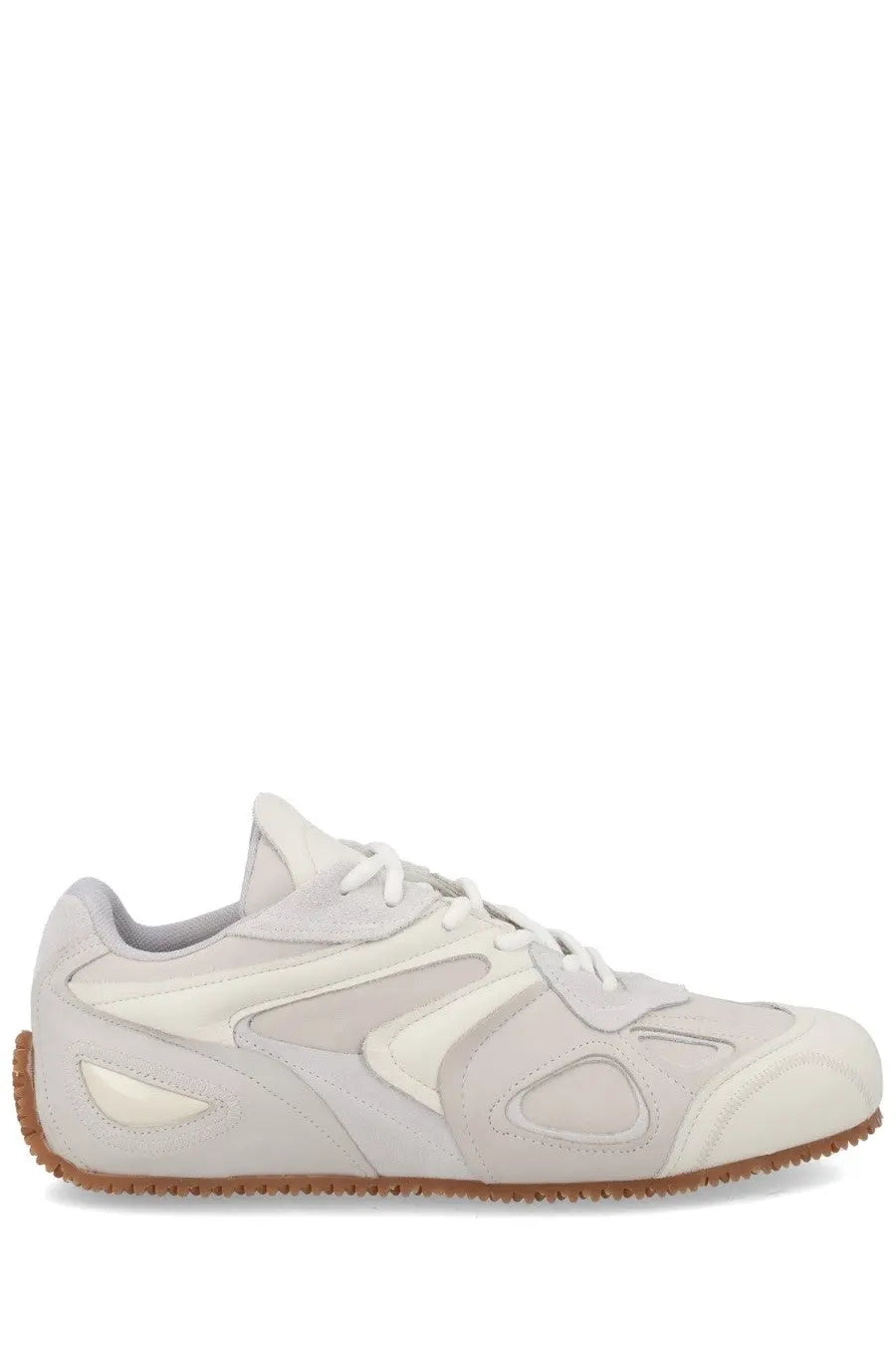 Axel Arigato men’s sneaker slow runner white in cream with suede synthetic mix geometric cutouts and gum rubber sole