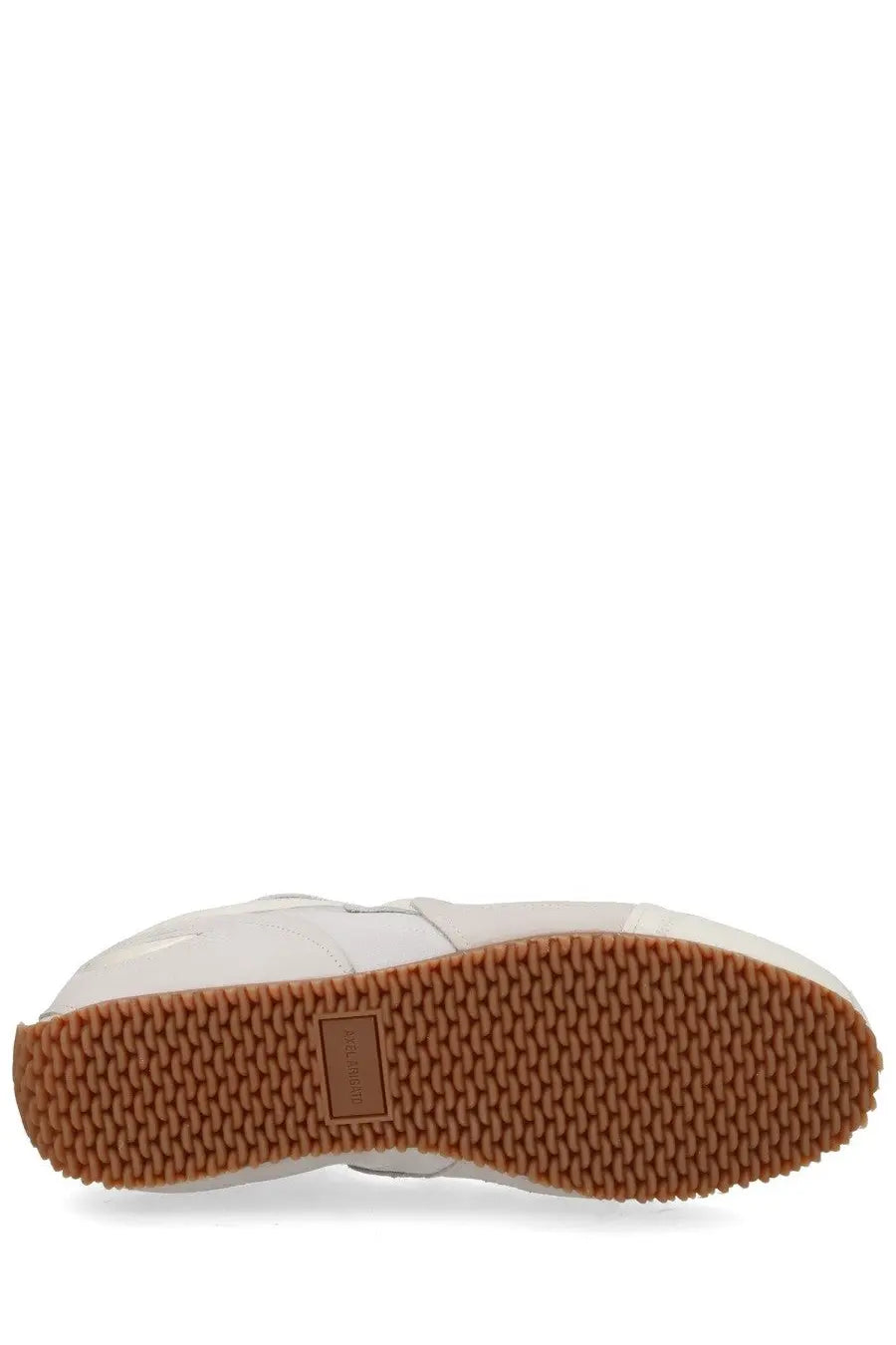 Axel Arigato men’s sneaker slow runner white with white leather upper and tan rubber waffle sole