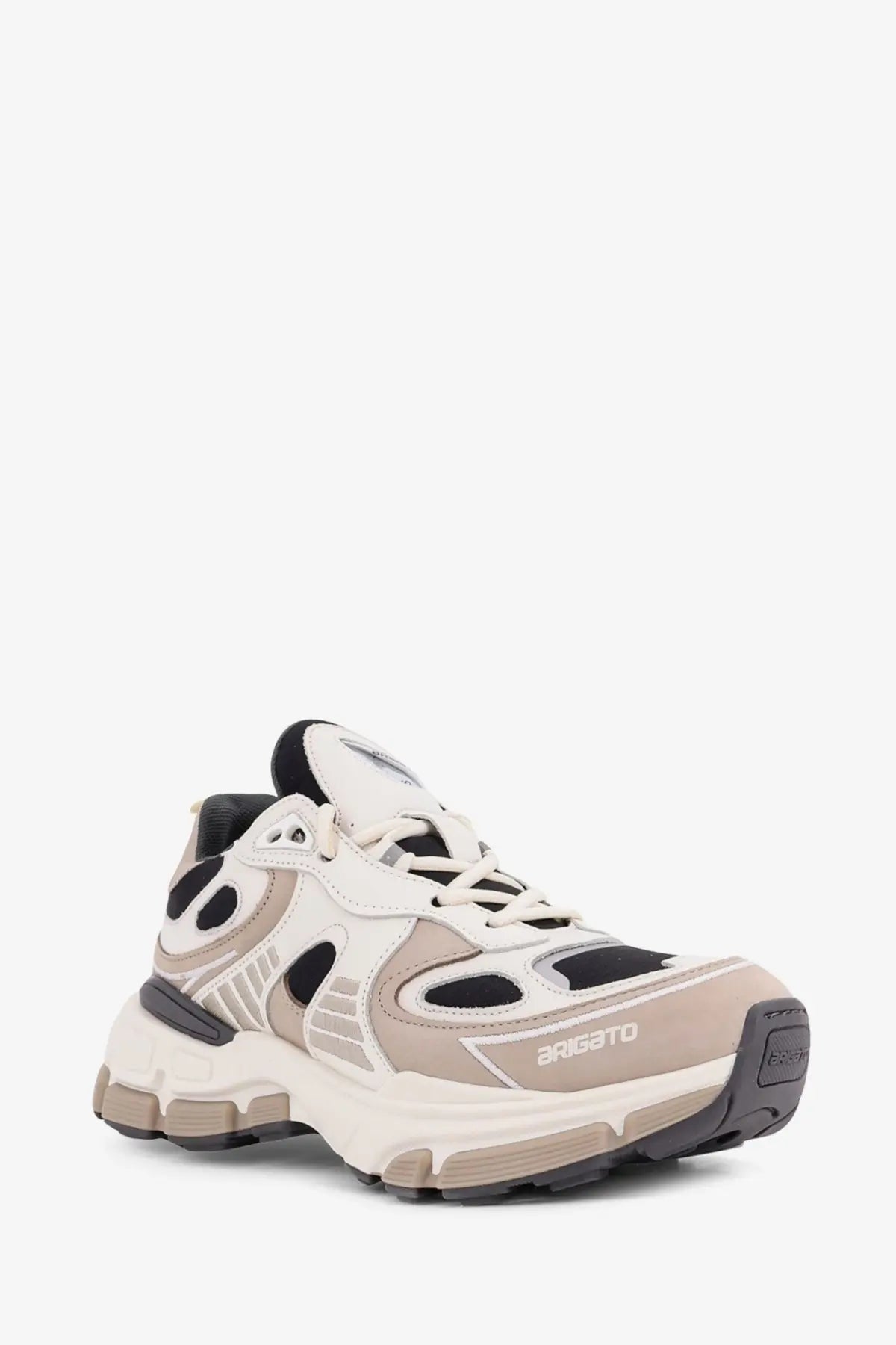 Axel Arigato women’s sphere runner low top sneaker in cream and black with chunky retro mesh and suede overlays