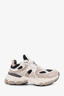 Axel Arigato women’s beige and black sphere runner low top sneakers with suede mesh layered retro design