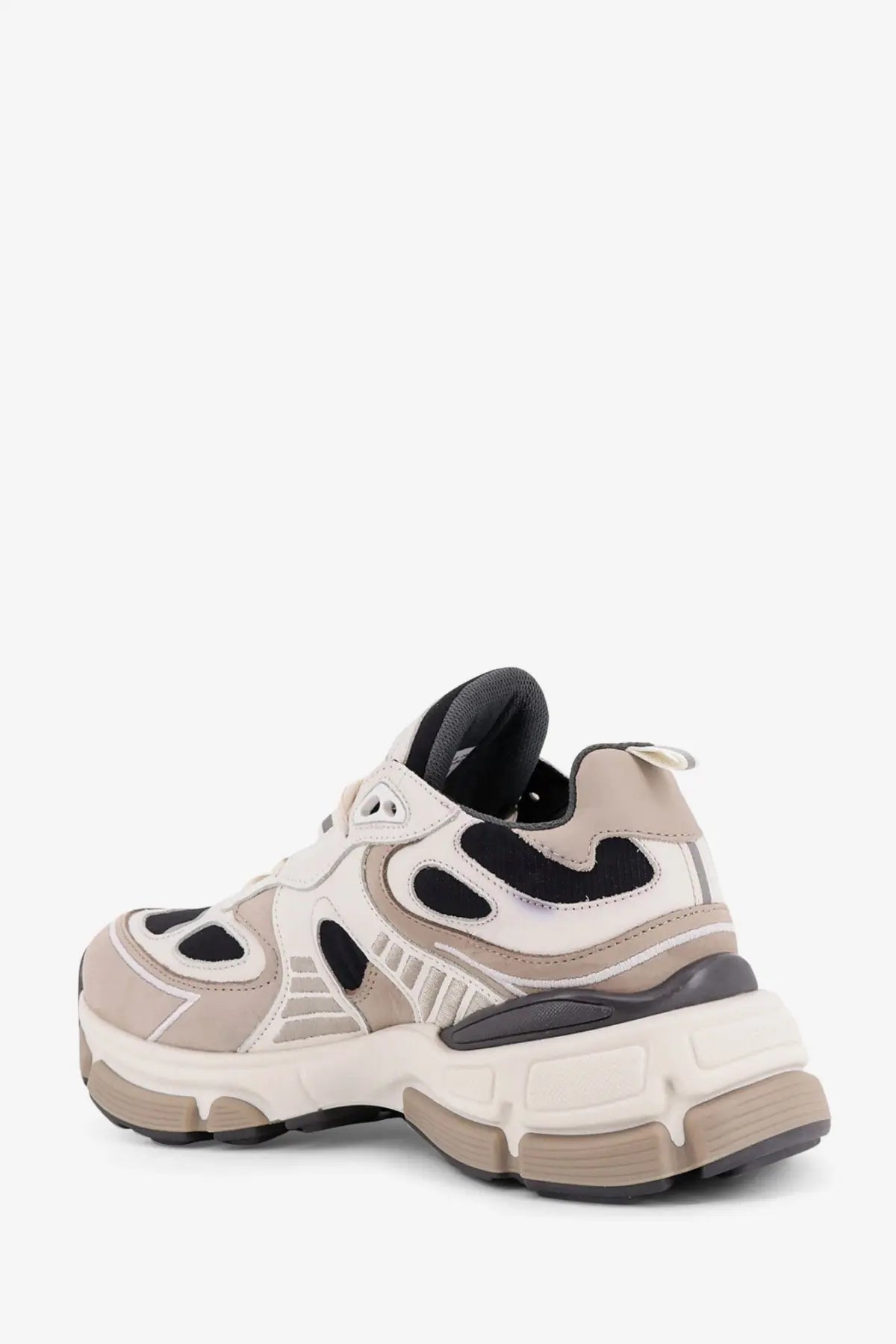 Beige and black chunky axel arigato women’s sphere runner low top suede and leather sneakers with retro design