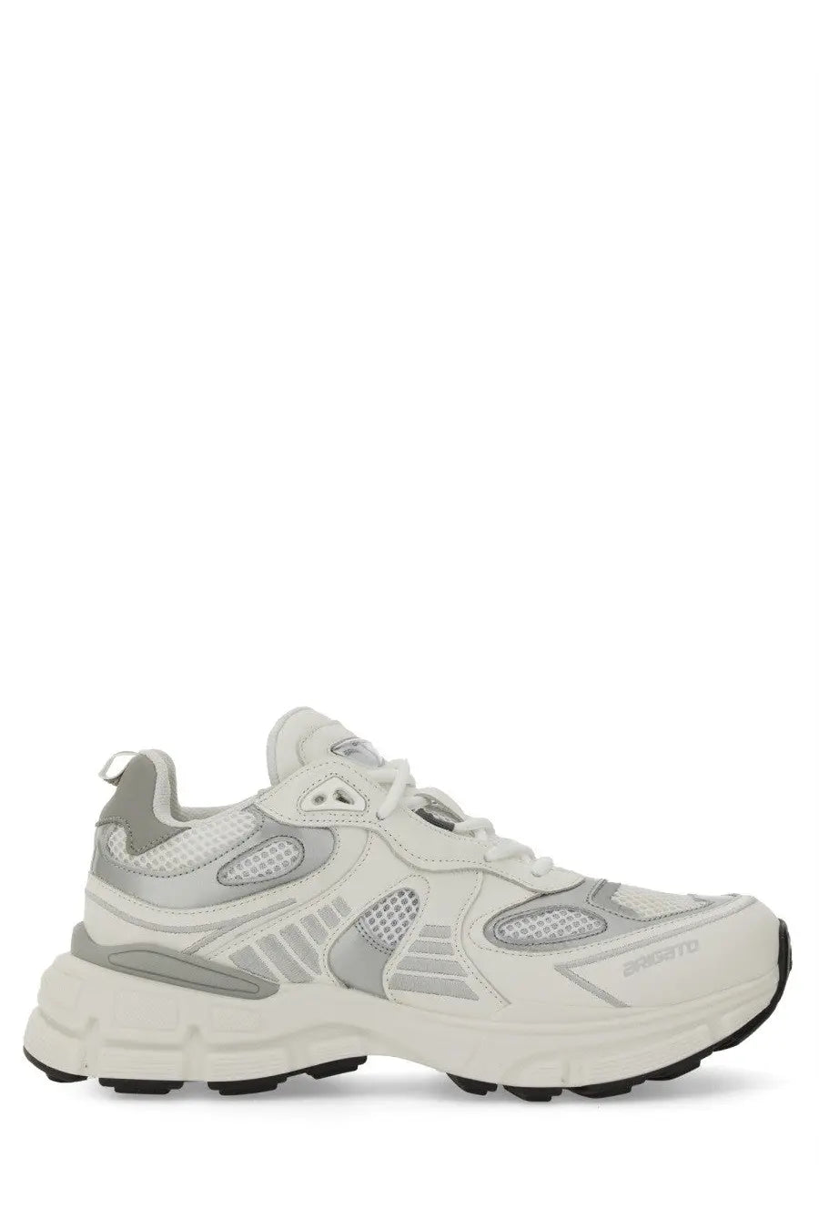 Axel Arigato women’s Sphere Runner sneaker white with silver chunky rubber sole mesh panels and synthetic overlays