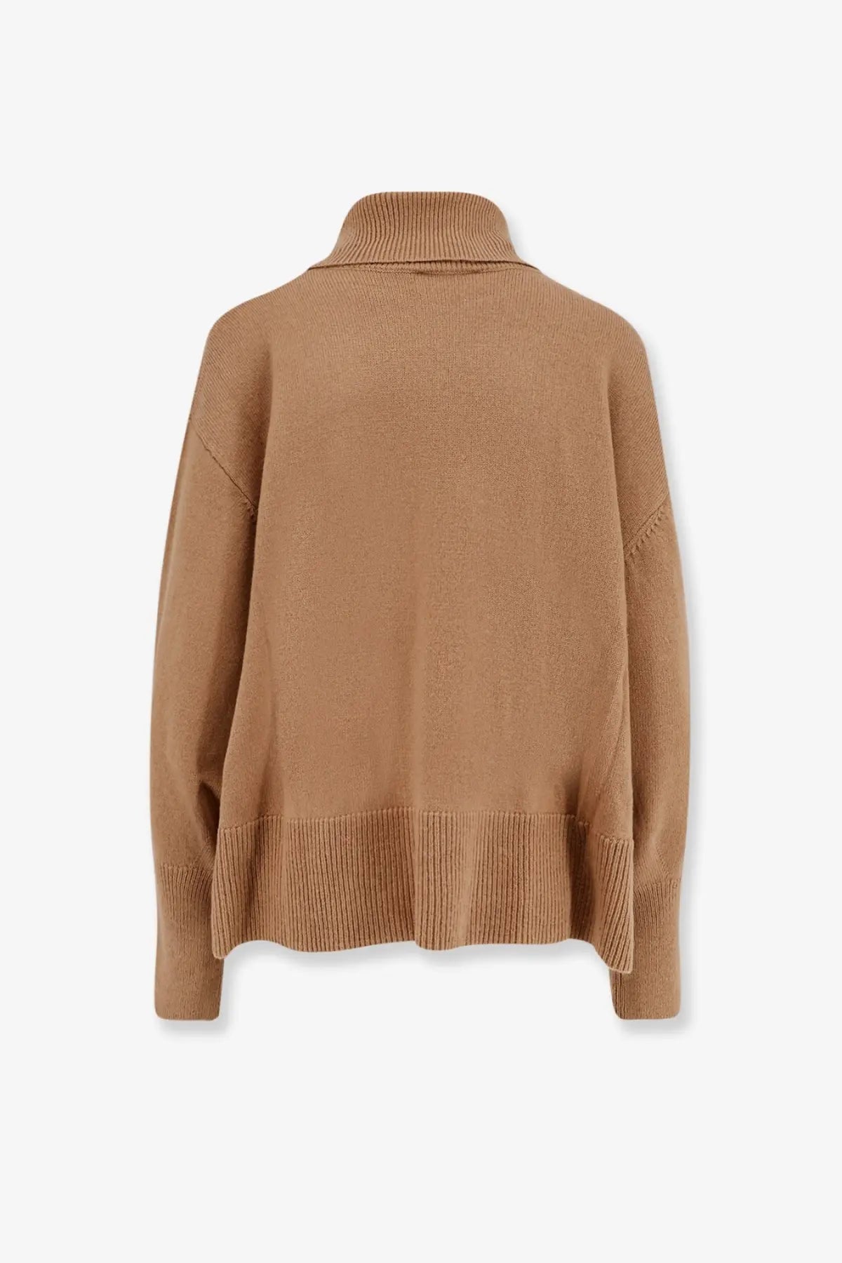 Axel Arigato women’s camel-colored wool blend oversized turtleneck sweater with ribbed cuffs and hem