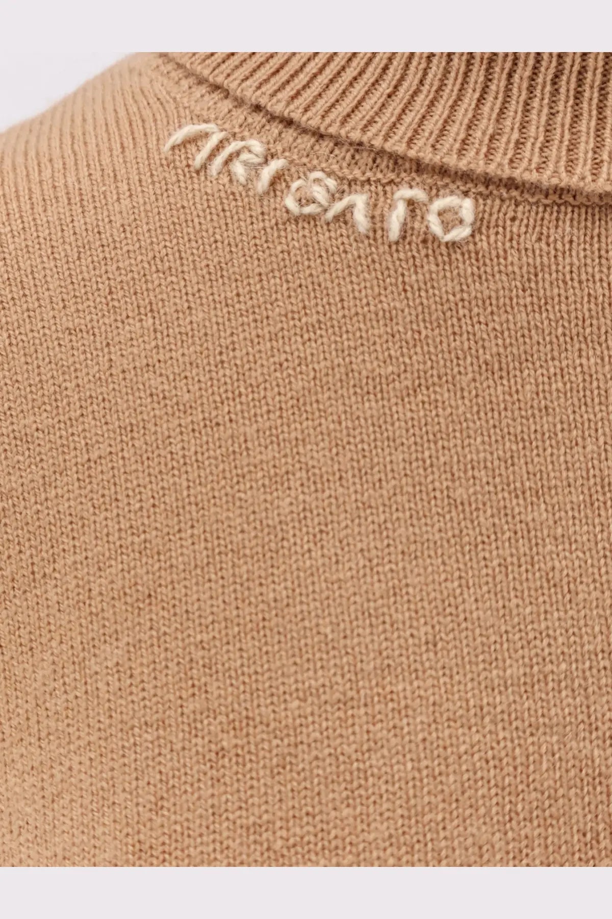 Axel Arigato women’s beige wool blend turtleneck sweater with cream embroidered Ariat logo at the neckline
