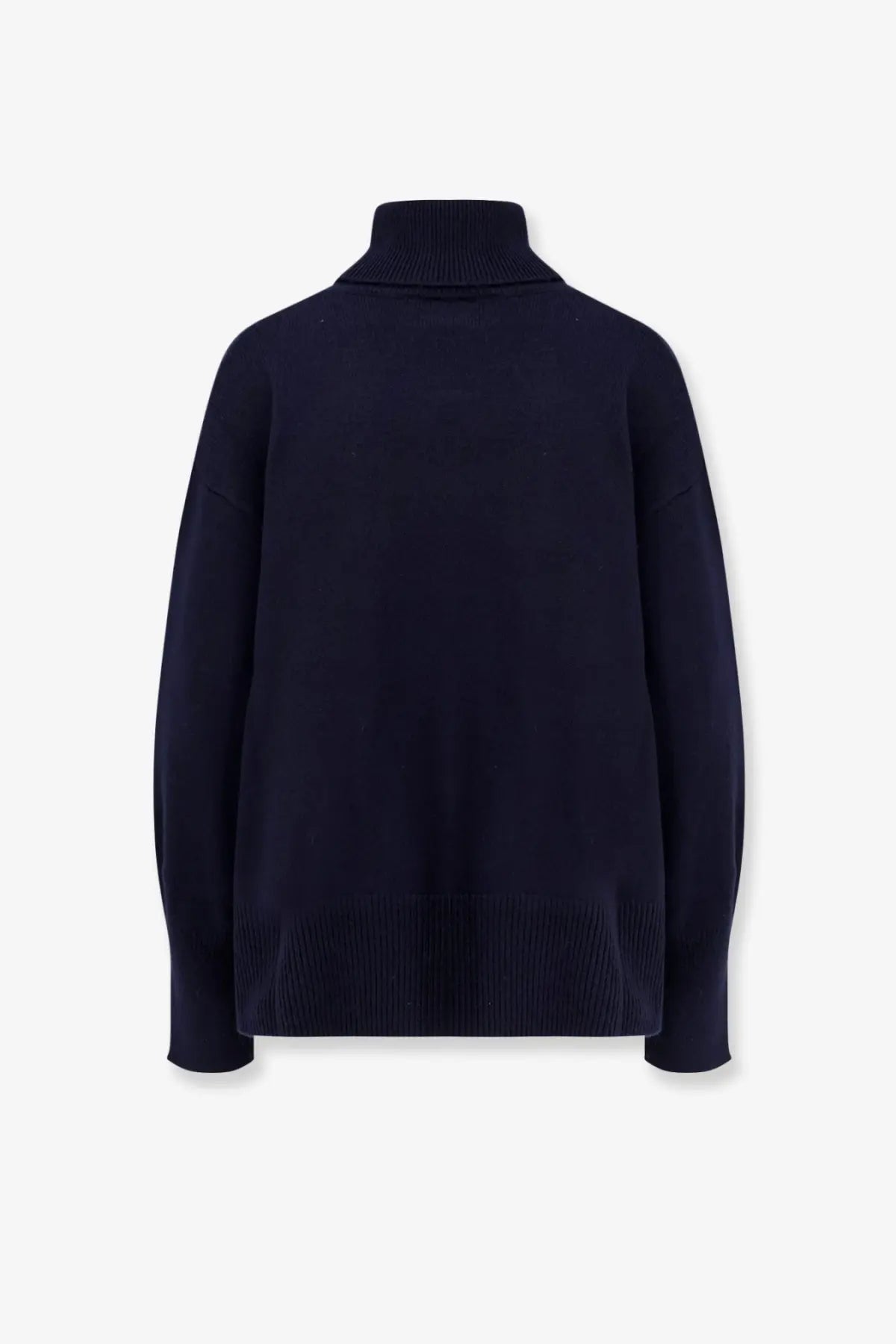 Axel Arigato women’s navy blue wool blend turtleneck sweater with ribbed texture and relaxed fit