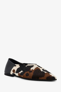 Babú milano women’s ponyskin ballerinas with black and brown cowhide print and sleek pointed toe design