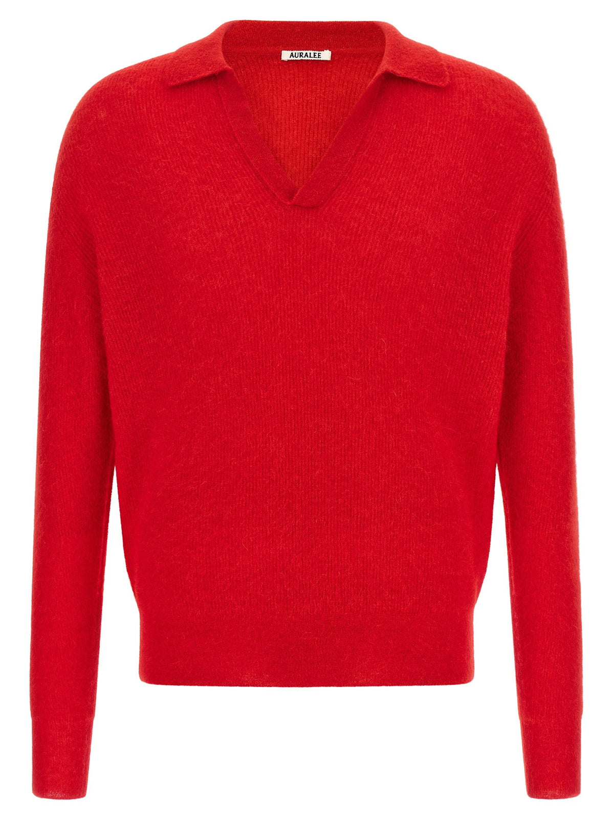 AURALEE Baby Suri Alpaca Sheer Polo Shirt Red